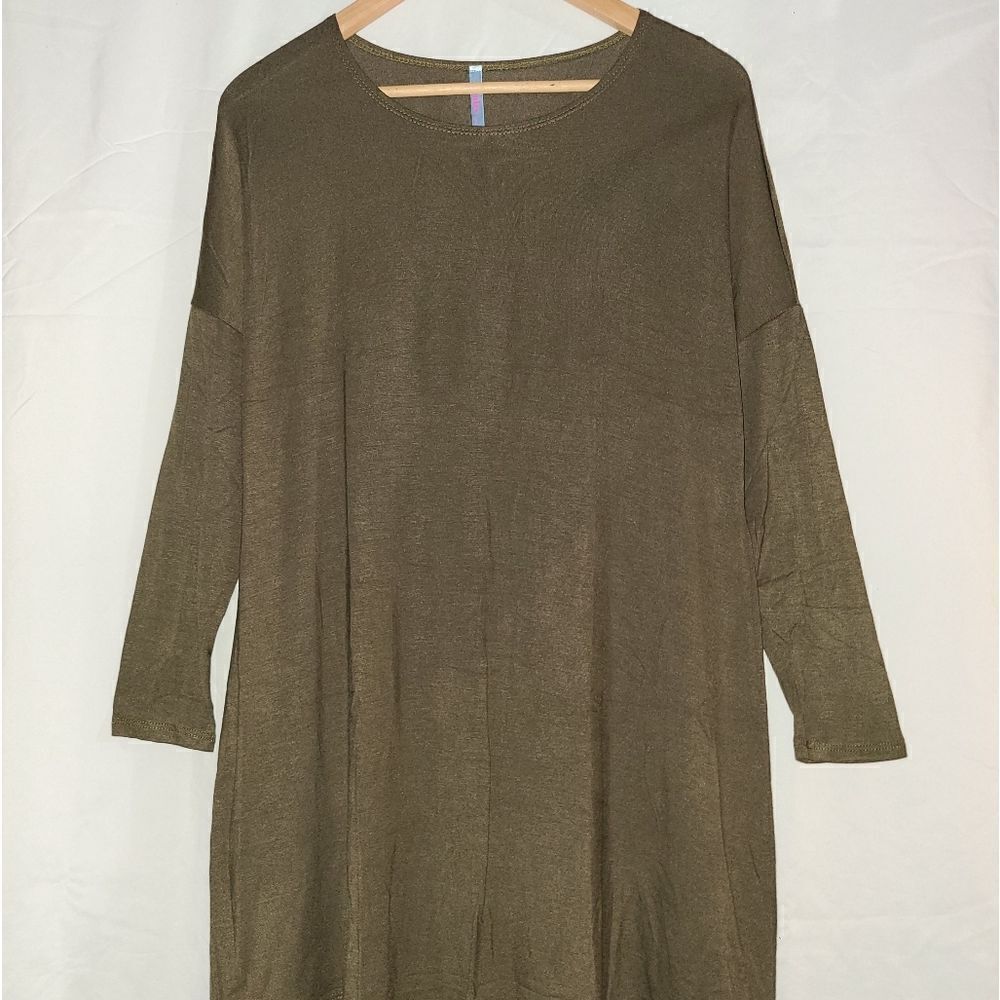 Azules Olive Green Long Sleeve Tunic Dress Shirt Size S